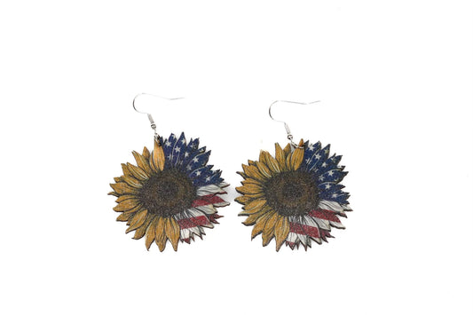 Wooden Earrings American Sunflower