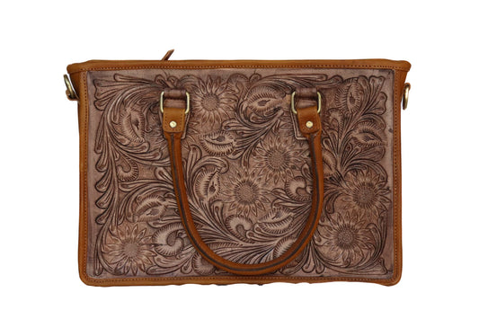 Floral Tooled Leather Tote Bag