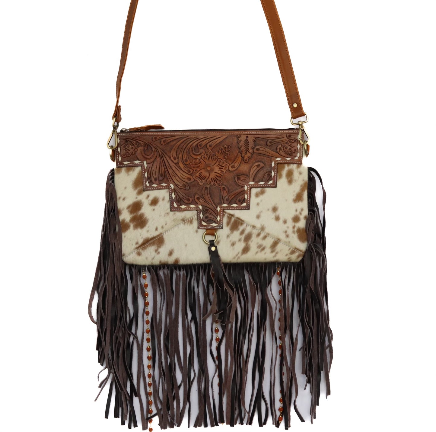 Western Chic Cowhide Leather Fringe Purse